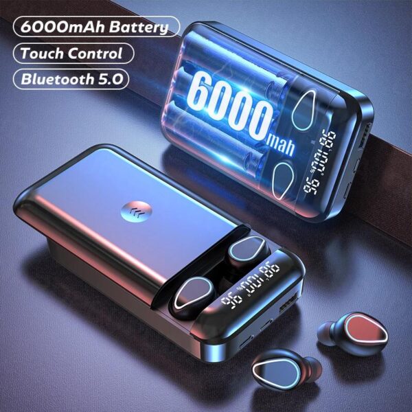 پاوربانک 6000mah و هندزفری بلوتوث 5.1 بهمراه میکروفون و تاچ لمسی Sports Waterproof