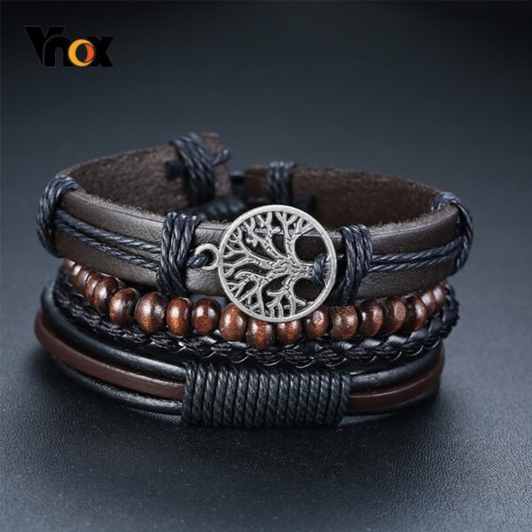 دستبند ۵ لایه چرم و مهره درخت زندگی Bracelets Life Tree Ethnic Tribal