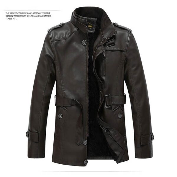 کت چرم طبیعی بلند کلاسیک کاشمر New Plus Cashmere Trench Leather Coat Mens