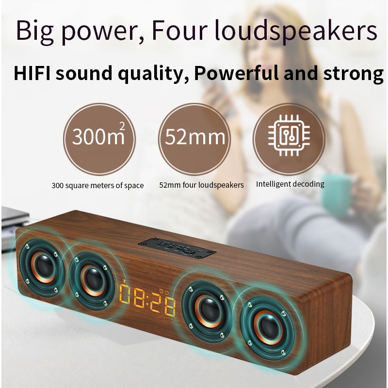 اسپیکر چوبی ساعت آلارم وایرلس رادیو پرتیبل سابوفر ۳۰۰۰ میلی آمپر Wooden Subwoofer Soundbar Portable 5 اسپیکر چوبی ساعت آلارم وایرلس رادیو پرتیبل سابوفر ۳۰۰۰ میلی آمپر Wooden Subwoofer Soundbar Portable - Image 5