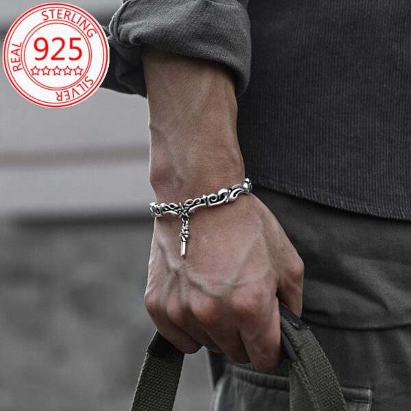 دستبند نقره ستاره پنج پر S925Vintage Five Pointed Star Cross Bracelet