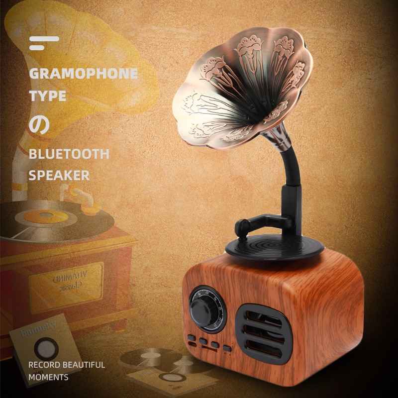 گرامافون اسپیکر چوبی بلوتوثی 1 گرامافون اسپیکر چوبی بلوتوثی