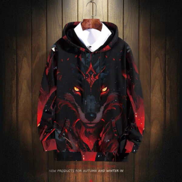 سویشرت سه بعدی طرح دار گرگ گرافیت