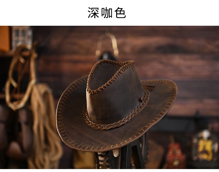 کلاه کابوی دستساز چرم طبیعی Crazy Horse 23 kf S7155c532a4f6409fb5f9ffb34c55da84X