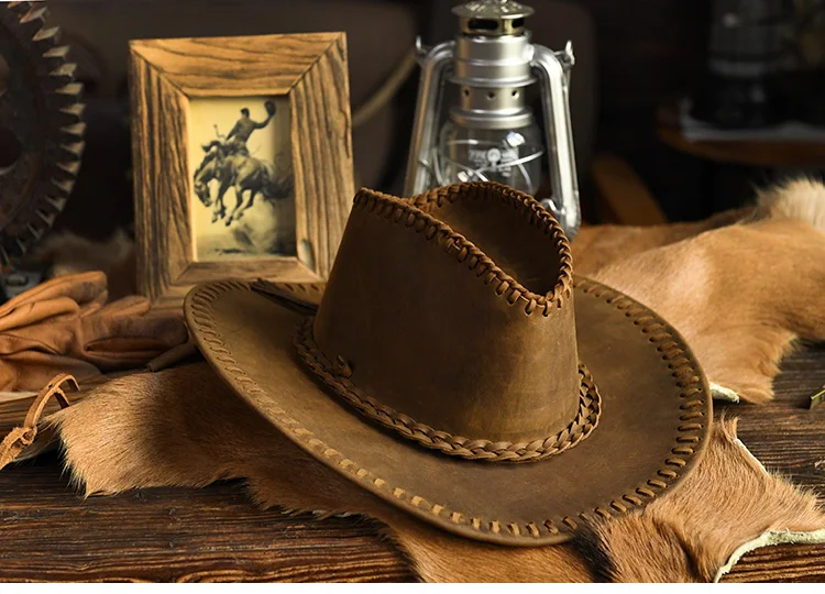 کلاه کابوی دستساز چرم طبیعی Crazy Horse 10 kf