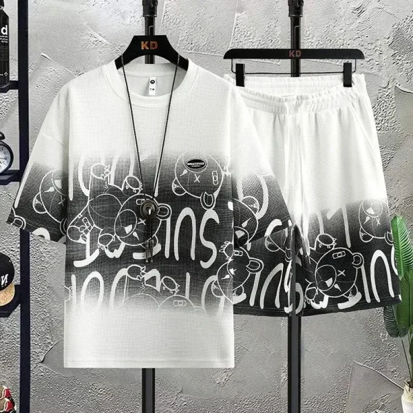 ست تیشرت و شلوارک طیفی Waffle Couples