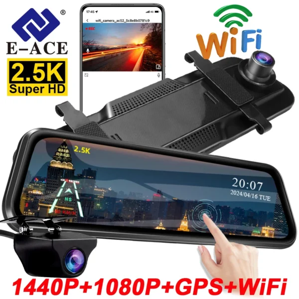 آینه داشبورد هوشمند دوربین دار لمسی آندروید وای فای  E-ACE GPS DVR 4K