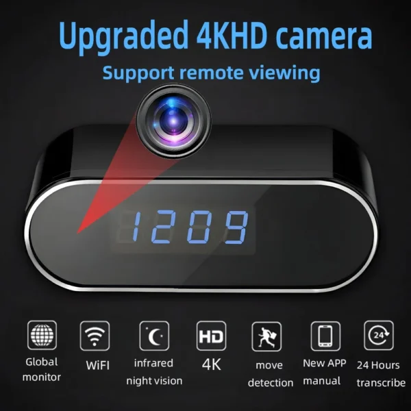 ساعت رومیزی دوربین دار پنهان وای فای سنسوردار 4K